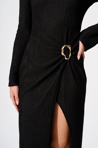 Empress After Dark Maxi Dress in Black Textured Jersey