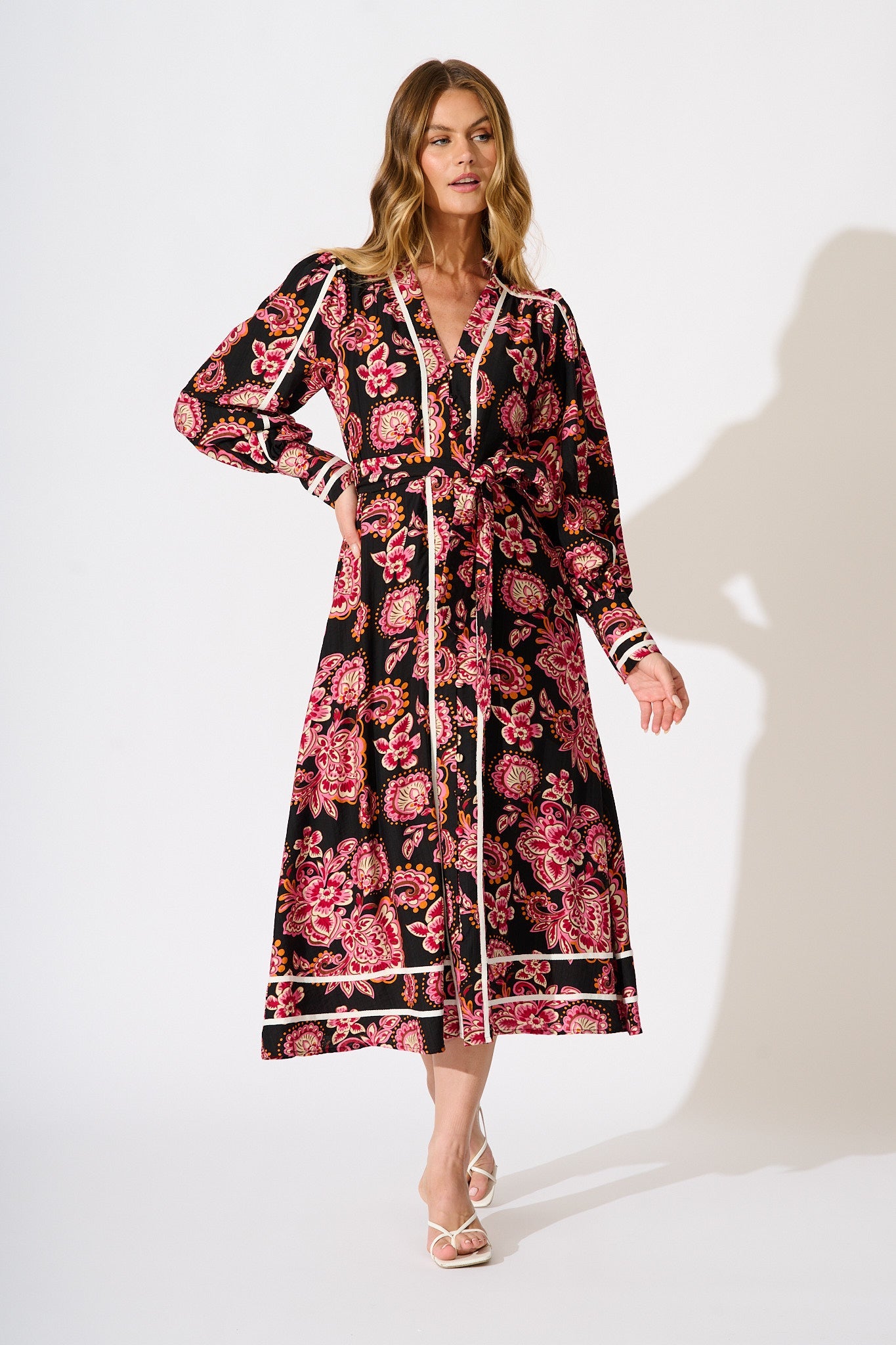 Lumina Midi Dress in Black and Red with Contrast Trim