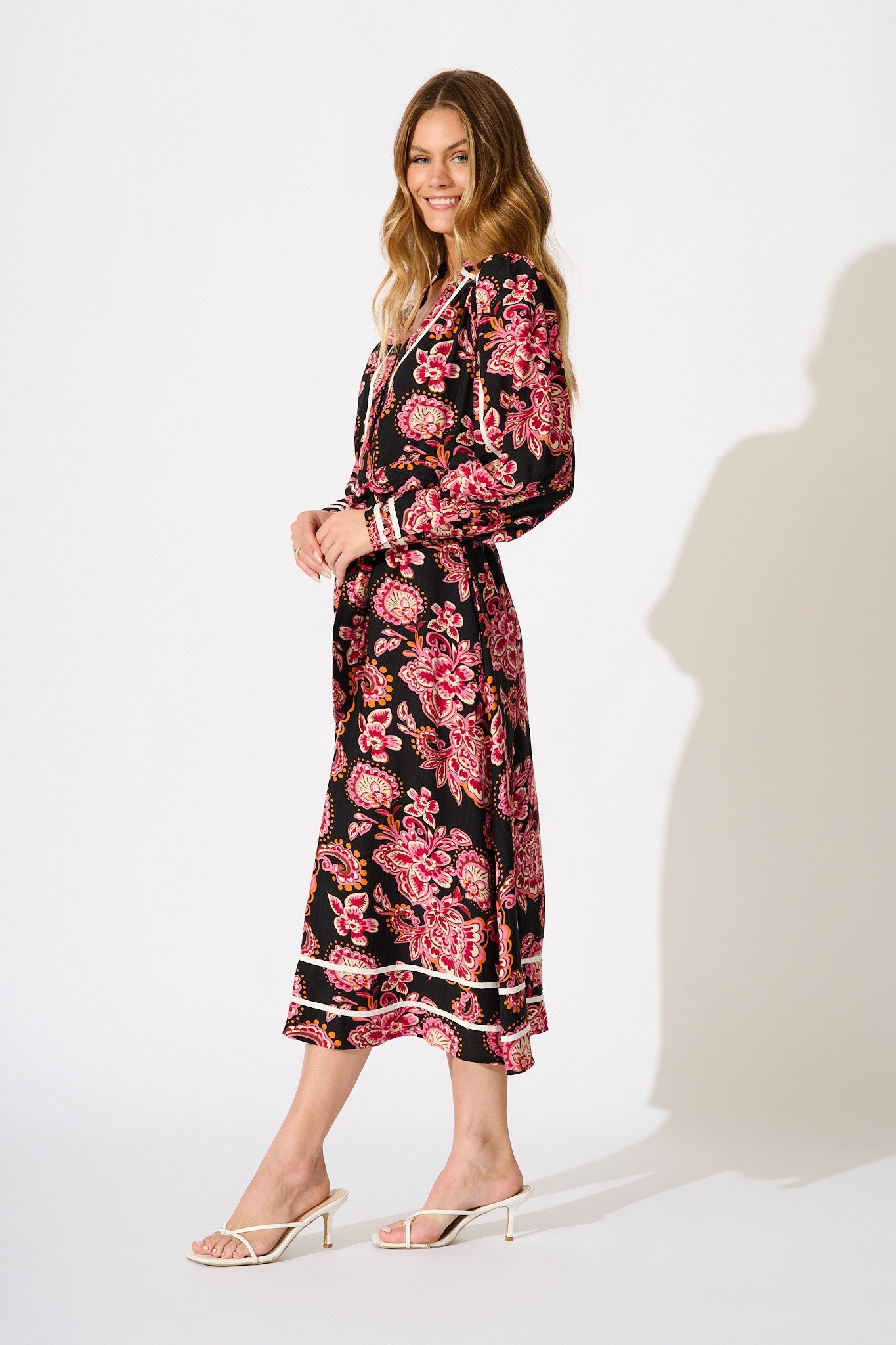 Lumina Midi Dress in Black and Red with Contrast Trim