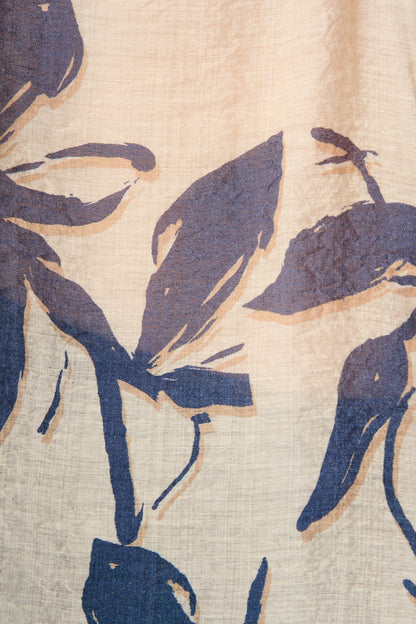 Yulia Top in Cream with Blue Leaf Print