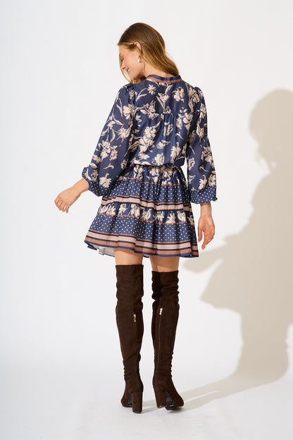 Torie Dress in Navy with Cream Floral Linen Blend