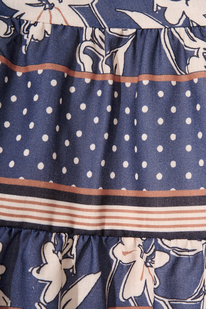 Torie Dress in Navy with Cream Floral Linen Blend