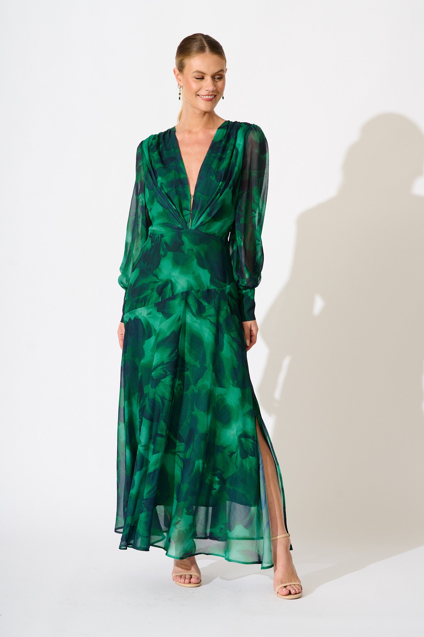 Martina Maxi Dress in Green Watercolour Chiffon