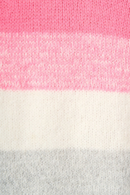 Darbie Knit Cardigan in Pink with Grey Stripe Wool Blend