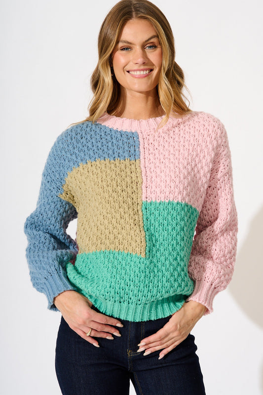 Oakley Knit in Multi Patchwork Wool Blend