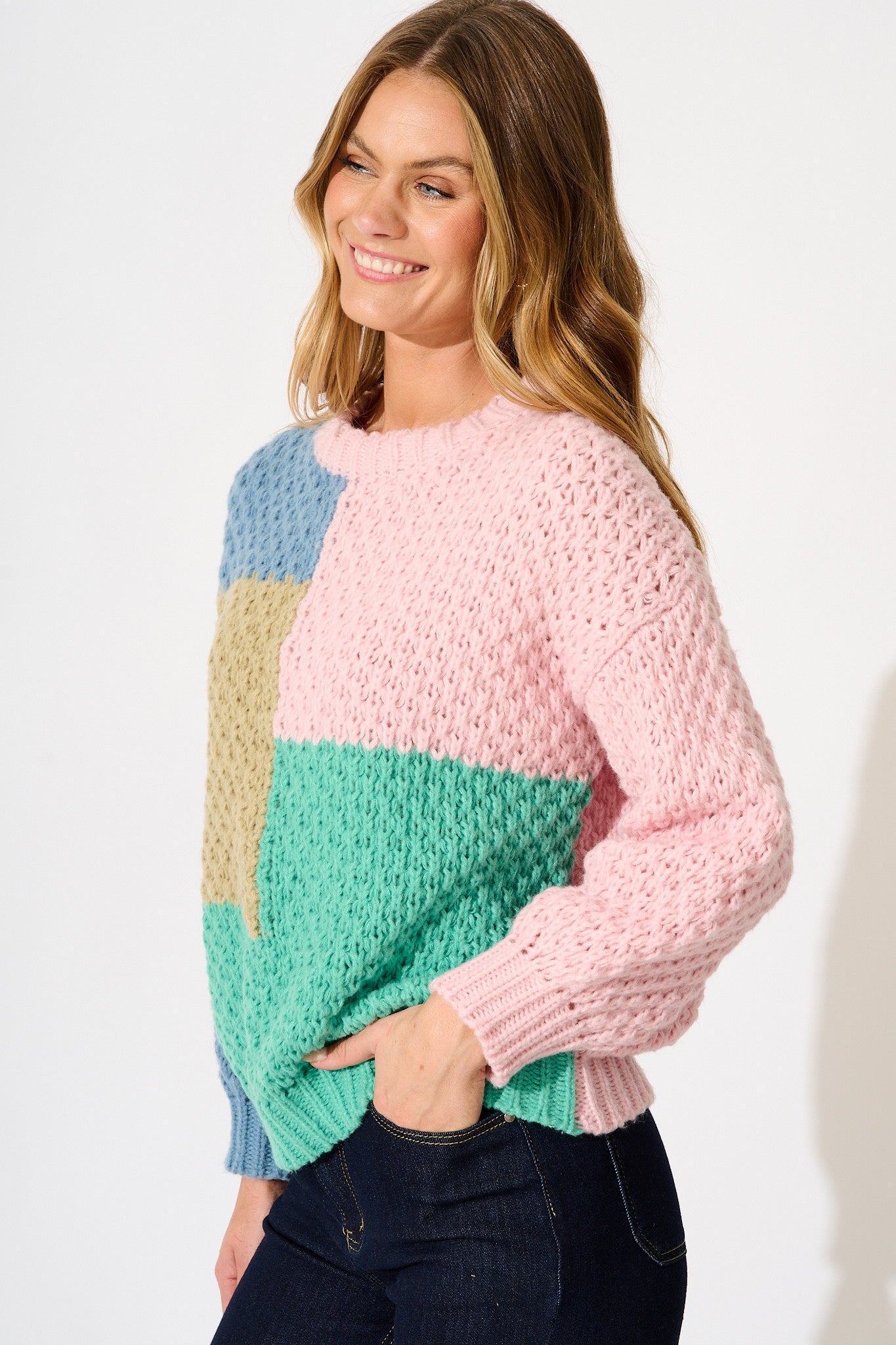 Oakley Knit in Multi Patchwork Wool Blend