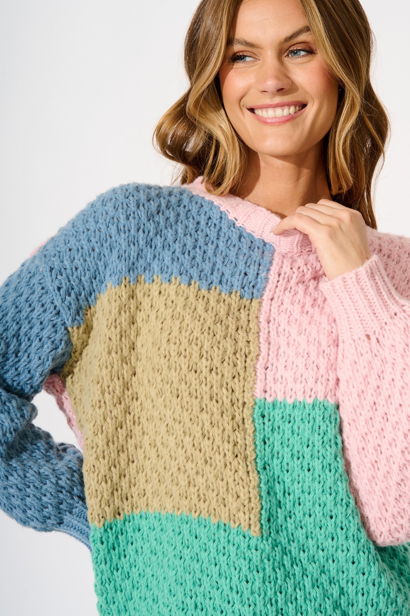 Oakley Knit in Multi Patchwork Wool Blend