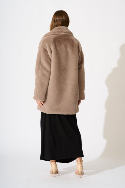 Glacier Faux Fur Coat In Taupe