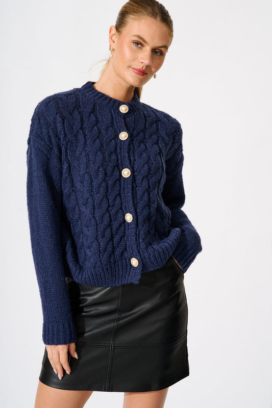 Newport Knit Cardigan in Navy