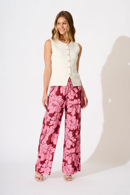 Dreamy Pant in Wine with Pink Floral