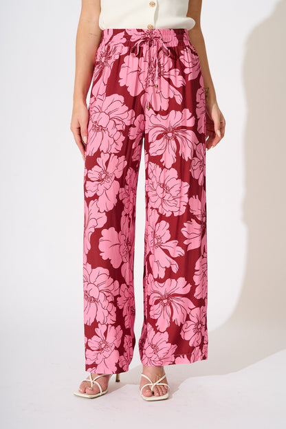 Dreamy Pant in Wine with Pink Floral