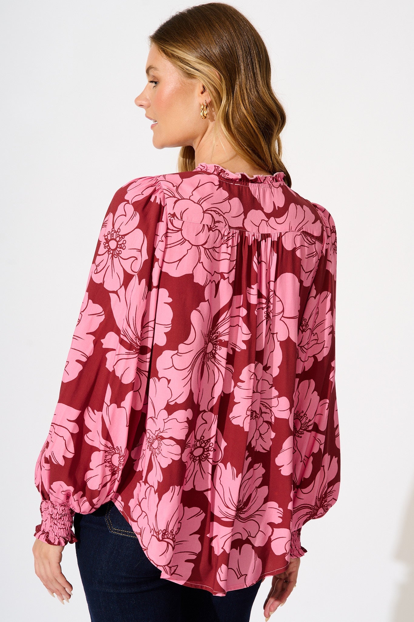 Devotion Top in Wine with Pink Floral