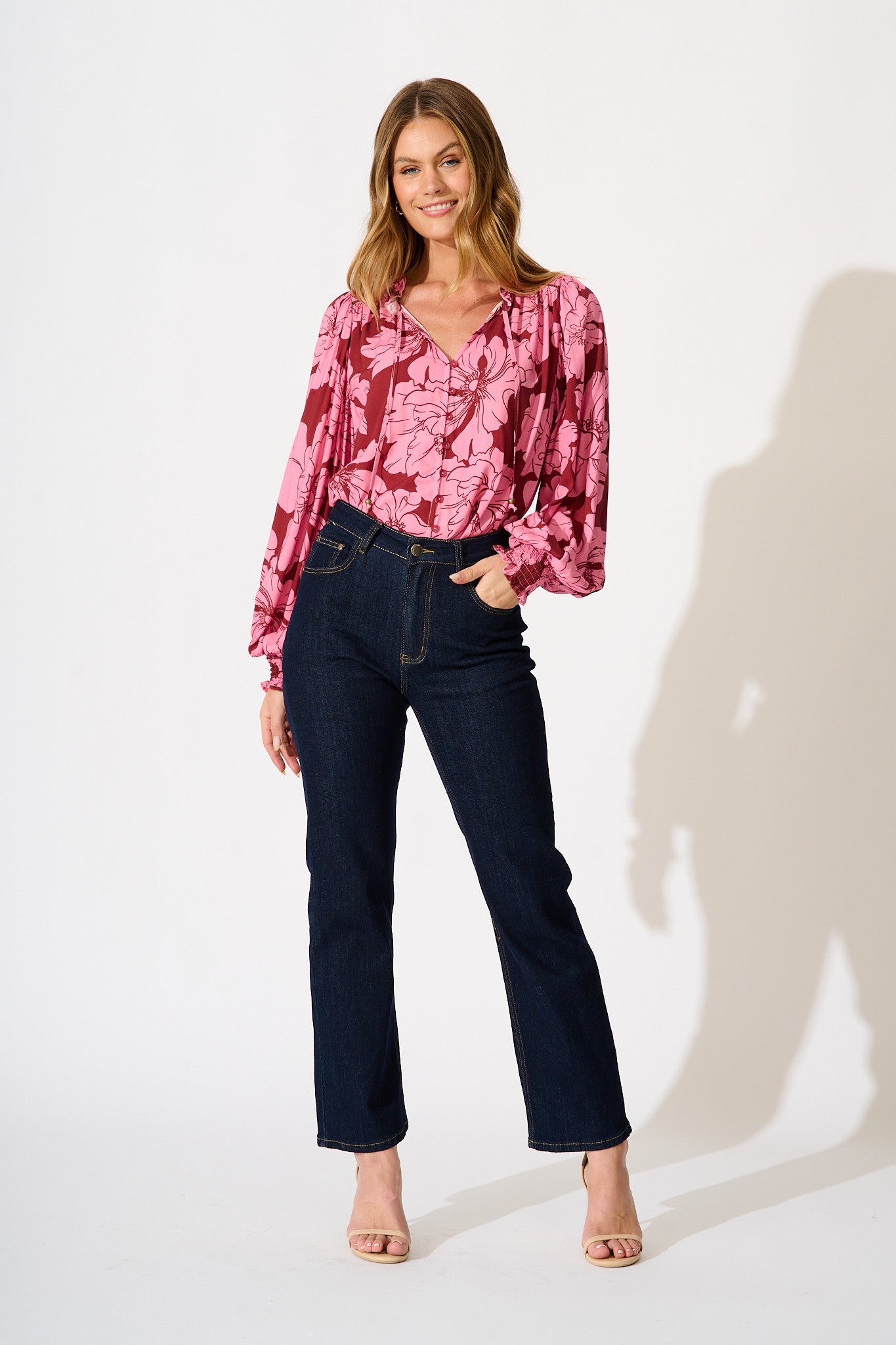 Devotion Top in Wine with Pink Floral