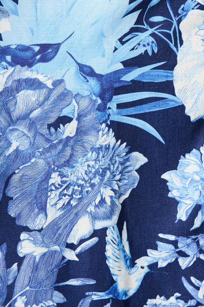 Ocean Serenade Shirt Dress in Navy with Blue Floral Linen Blend