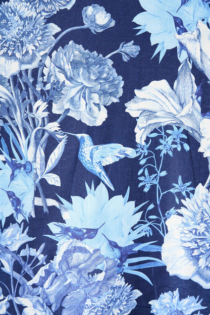 Riviera Maxi Skirt in Navy with Blue Floral Linen Blend