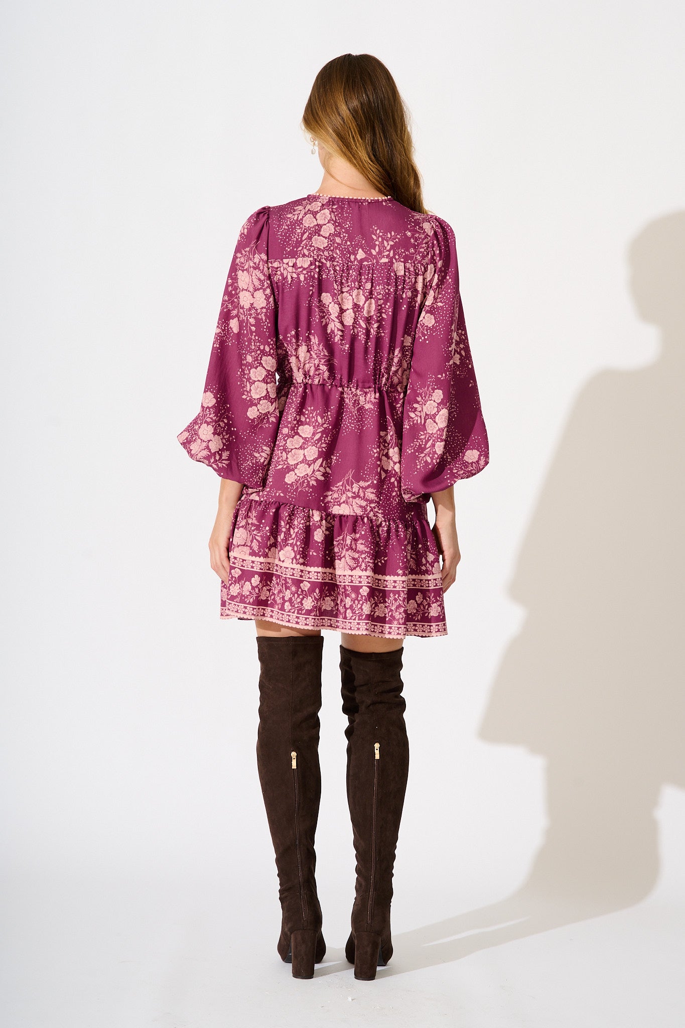 Fiorella Dress in Purple with Pink Floral