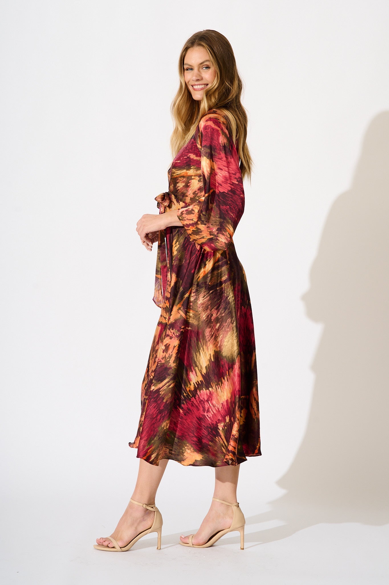 Veiled Illusion Maxi Dress in Multi Watercolour Satin