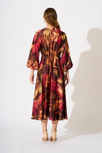 Veiled Illusion Maxi Dress in Multi Watercolour Satin