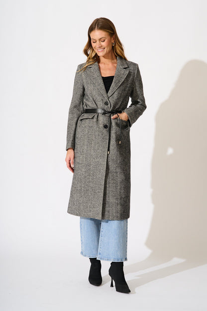 Worth The Wait Coat in Black and White Herringbone