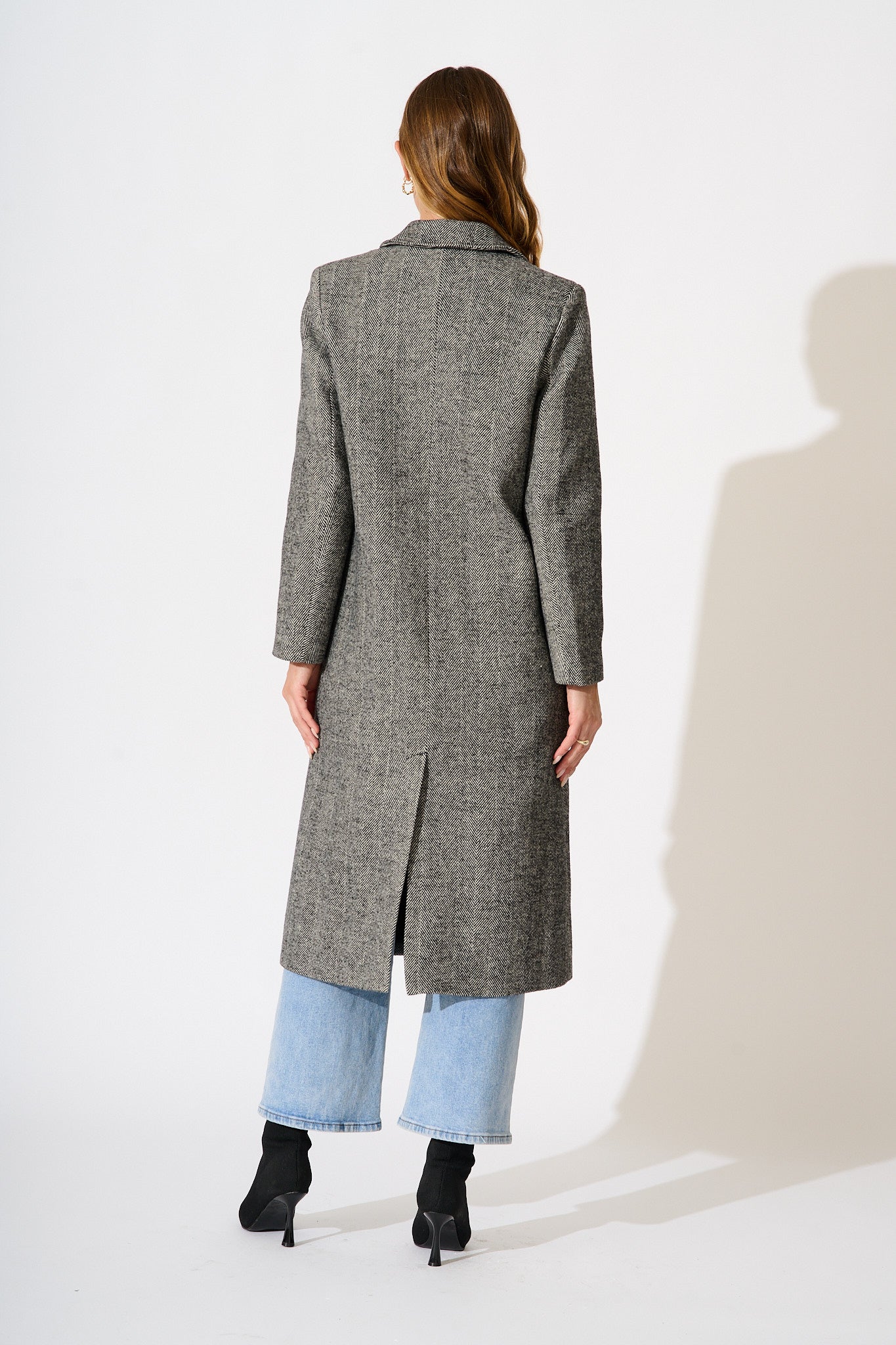 Worth The Wait Coat in Black and White Herringbone