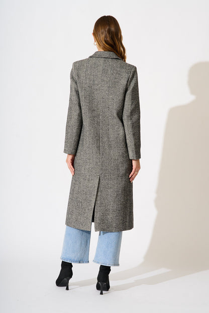 Worth The Wait Coat in Black and White Herringbone