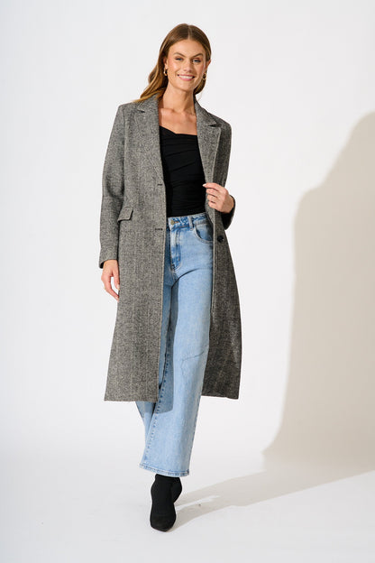 Worth The Wait Coat in Black and White Herringbone