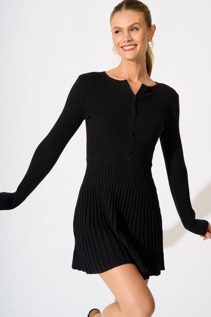 Poised Perfection Knit Dress in Black