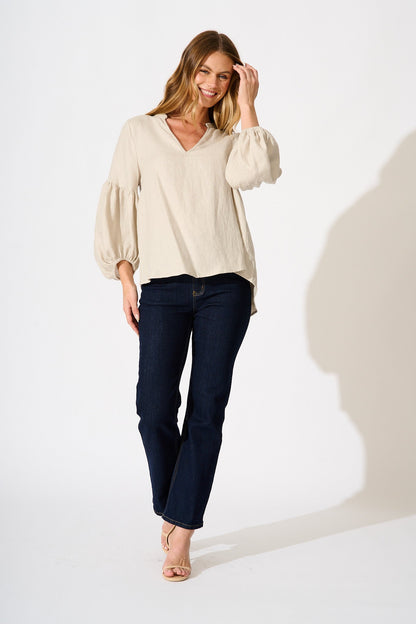 Jasper Top in Beige Linen