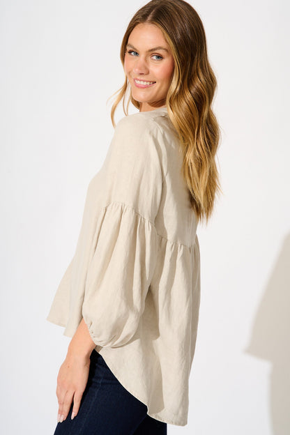 Jasper Top in Beige Linen