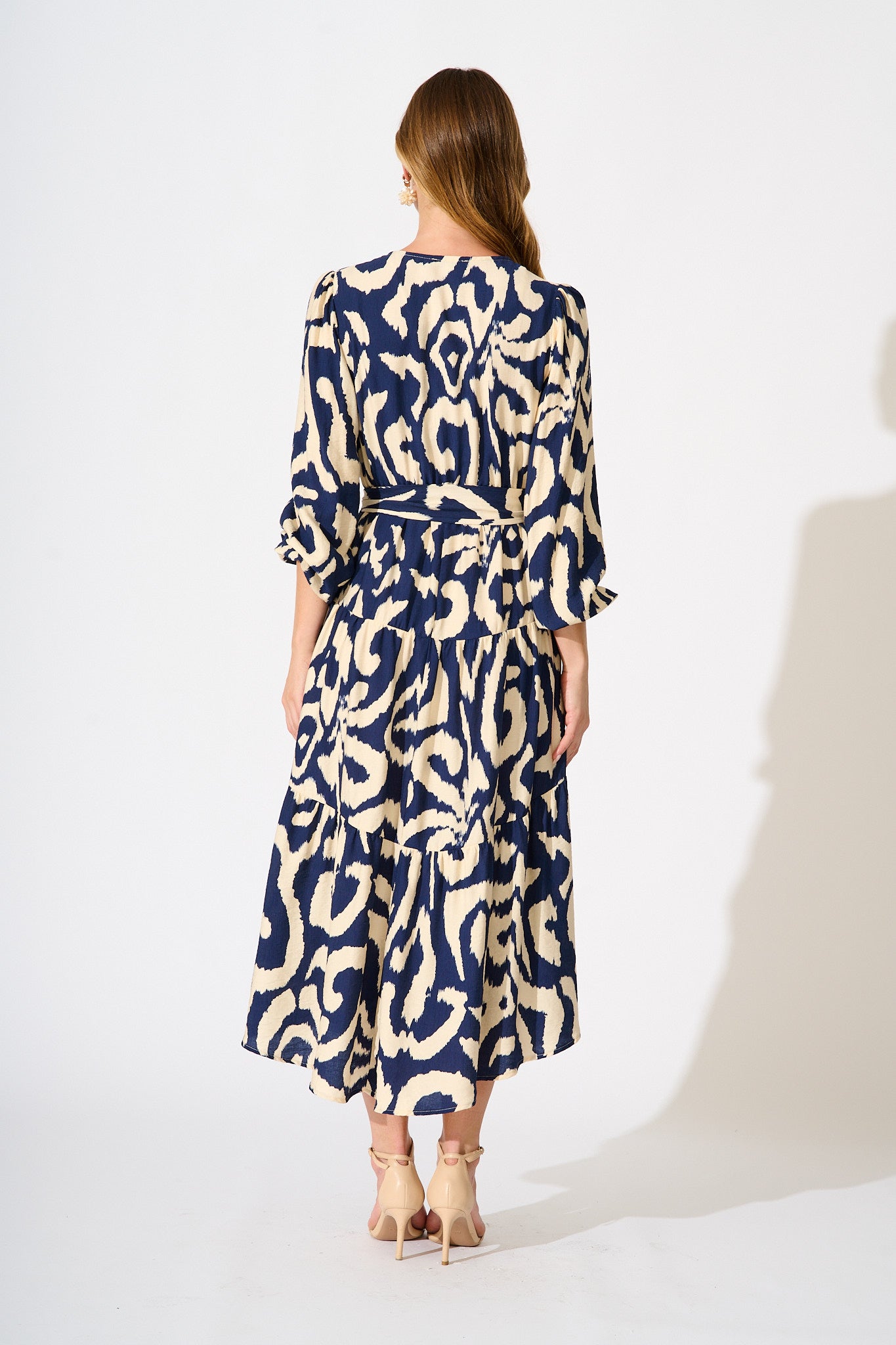 Lydia Midi Dress in Navy Cream Swirl Print