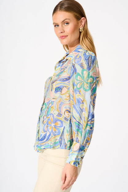 Dahlia Shirt in Blue Multi Print