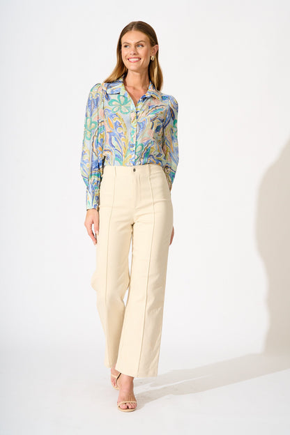 Dahlia Shirt in Blue Multi Print