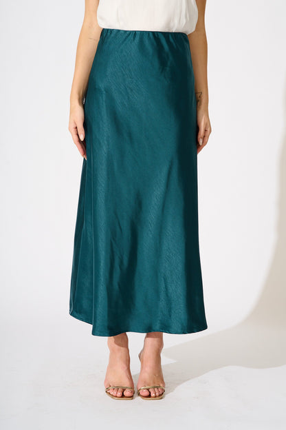 Reminisce Maxi Skirt in Emerald Satin