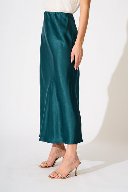 Reminisce Maxi Skirt in Emerald Satin