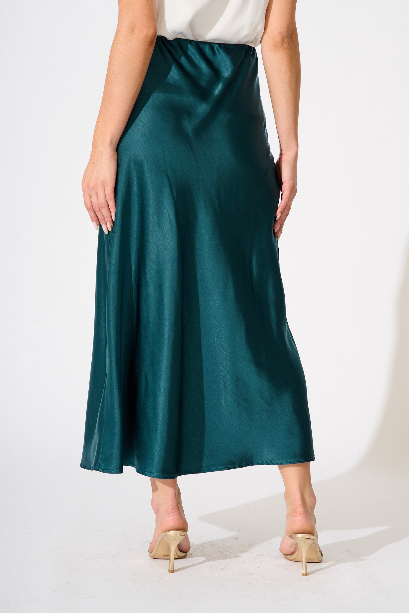 Reminisce Maxi Skirt in Emerald Satin