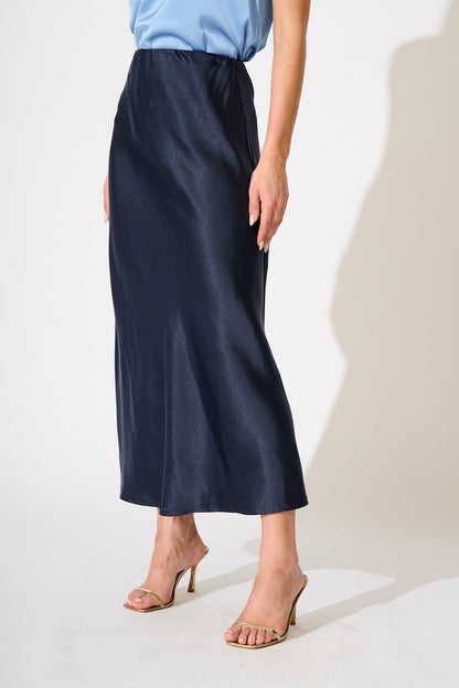 Reminisce Maxi Skirt in Navy Satin