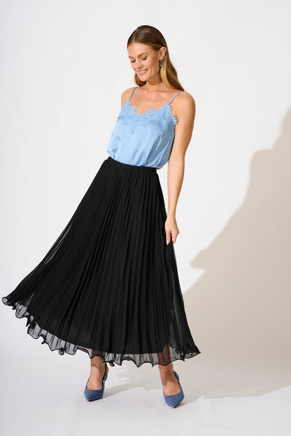 Magnolia Maxi Pleat Skirt in Black Chiffon