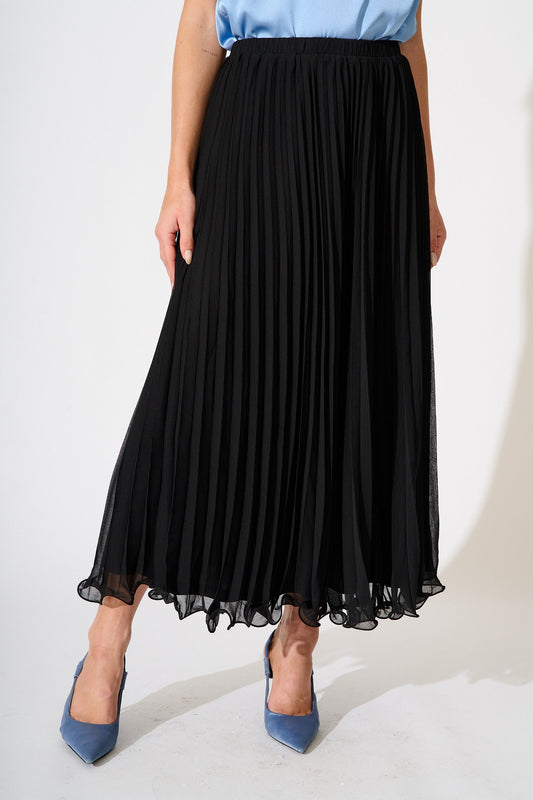 Magnolia Maxi Pleat Skirt in Black Chiffon