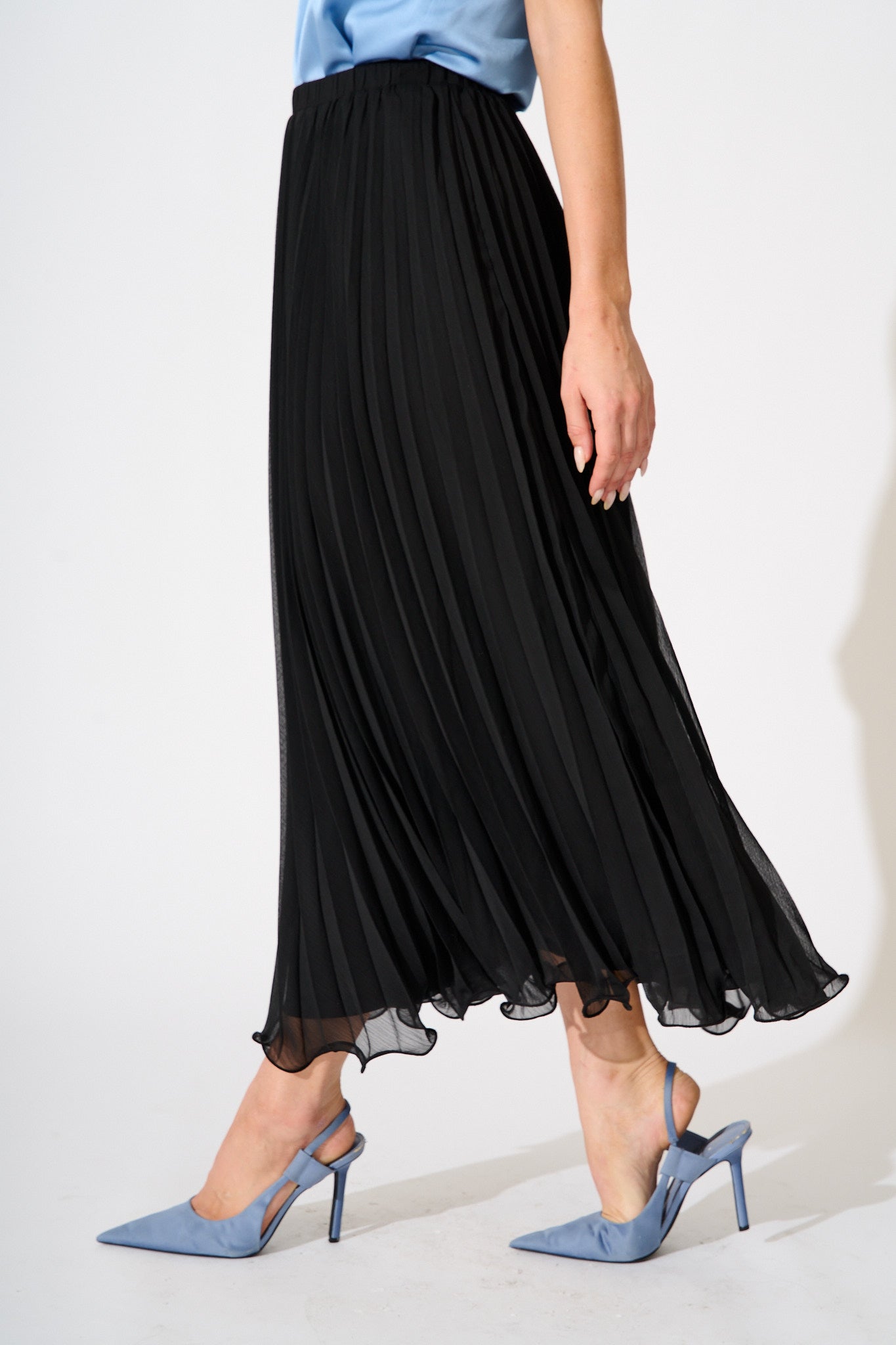 Magnolia Maxi Pleat Skirt in Black Chiffon