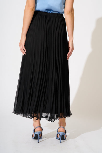 Magnolia Maxi Pleat Skirt in Black Chiffon