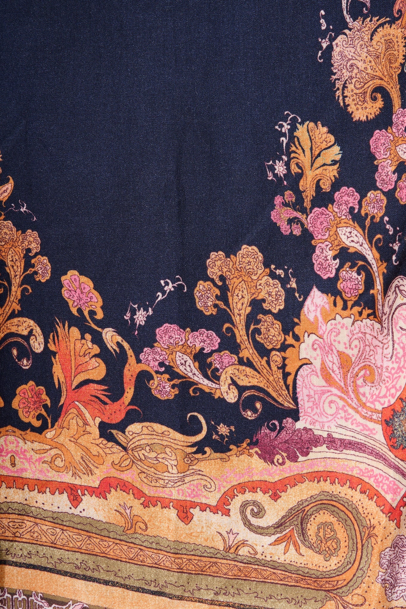 Poppy Midi Dress in Navy with Rust Print Linen Blend