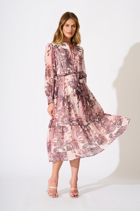 Nori Midi Dress in Pink Floral