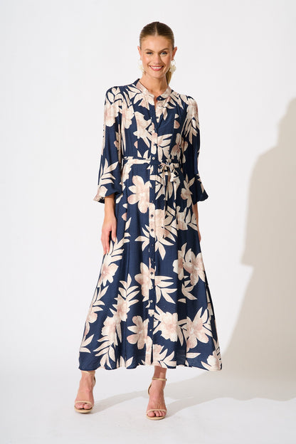 Leilani Maxi Dress in Navy with Cream Floral