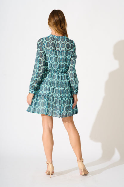 Dorian Dress in Blue Print