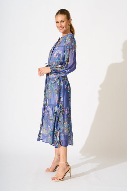 Lottie Midi Dress in Blue Multi Print