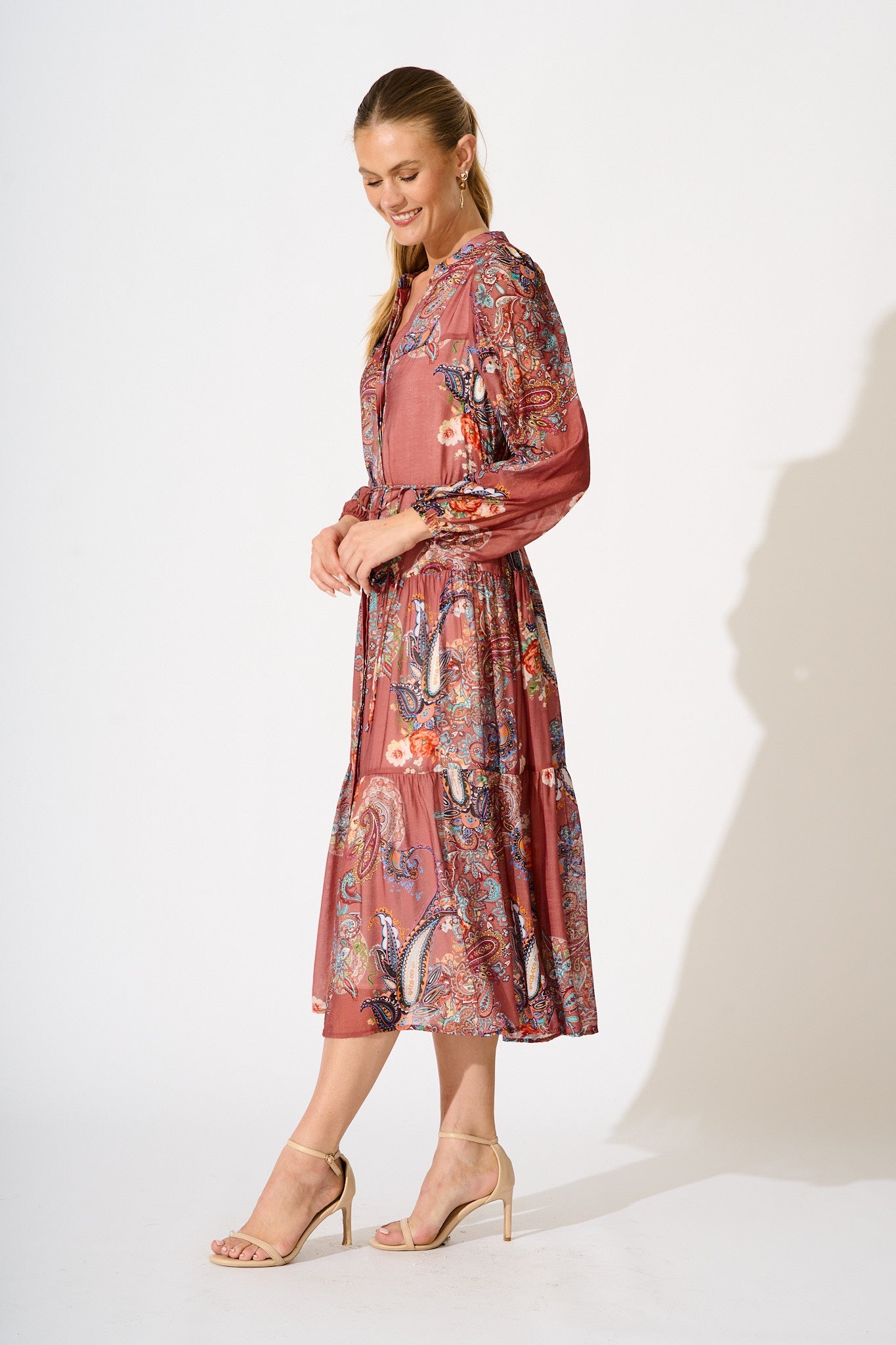 Lottie Midi Dress in Red Print