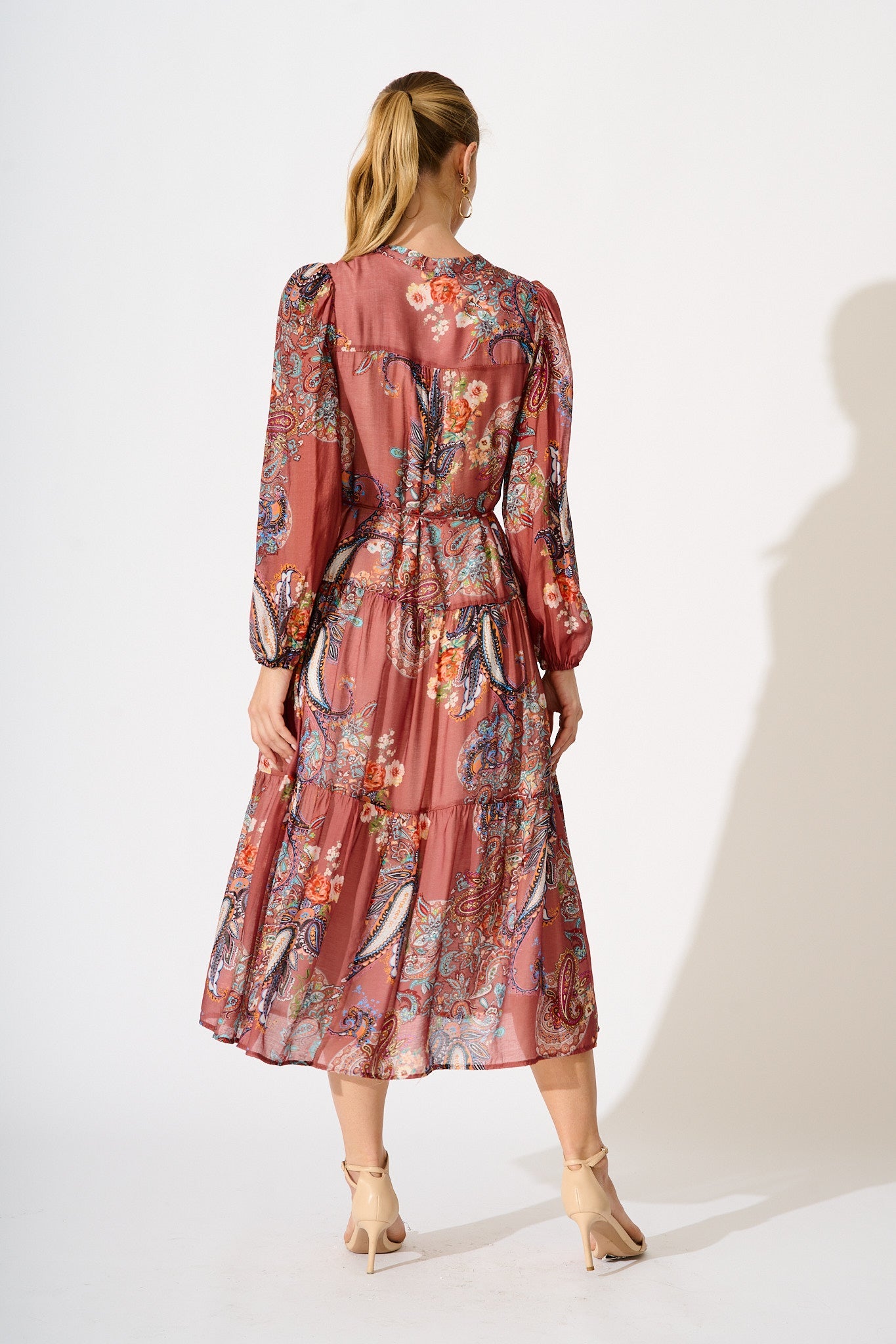 Lottie Midi Dress in Red Print