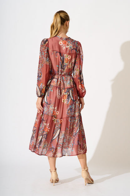 Lottie Midi Dress in Red Print