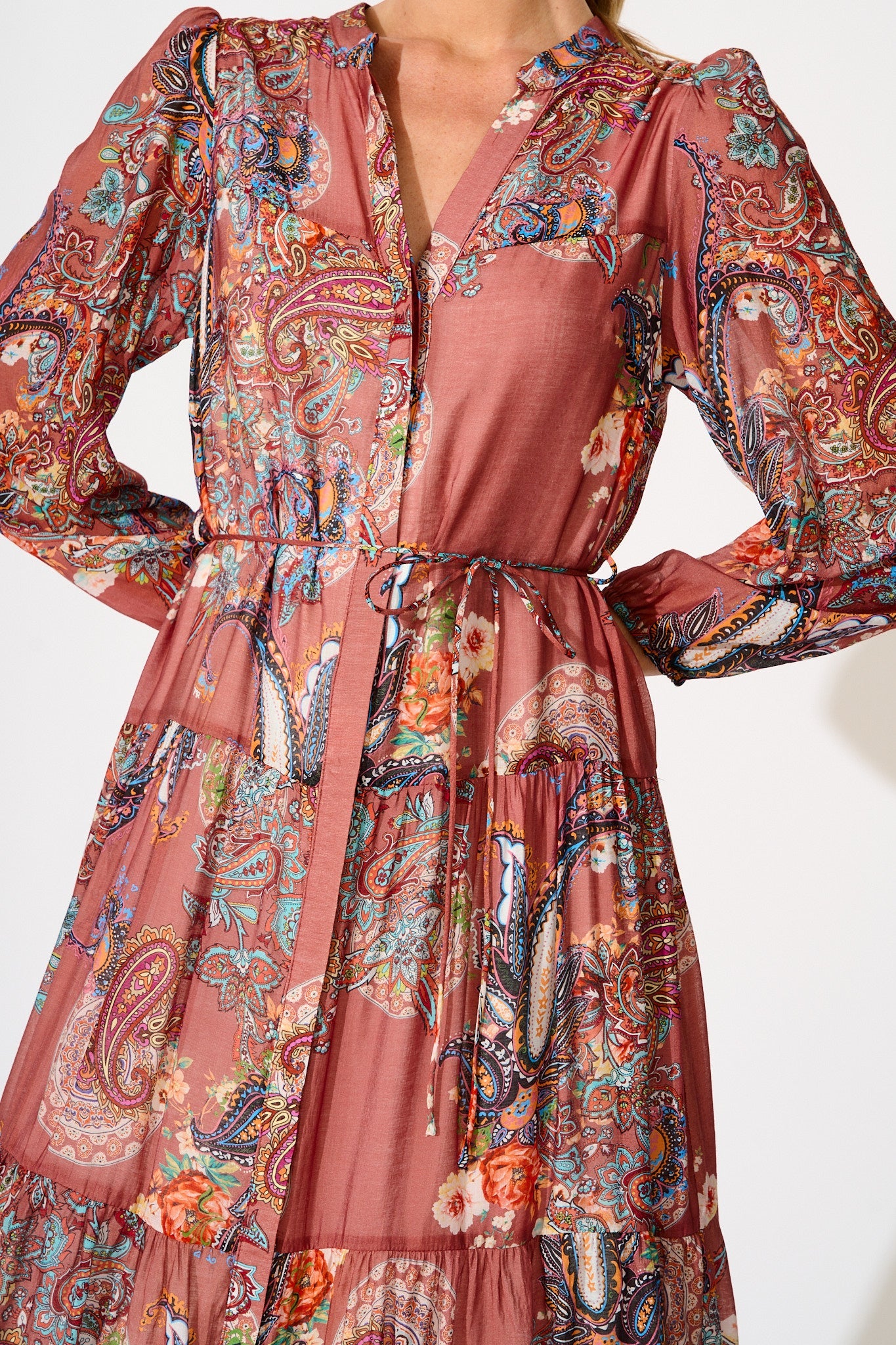 Lottie Midi Dress in Red Print