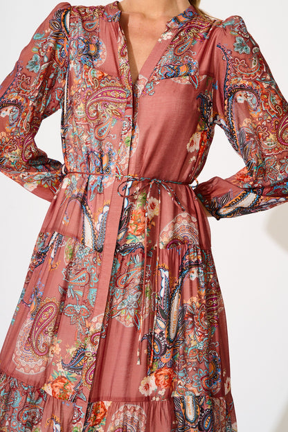 Lottie Midi Dress in Red Print